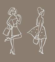 boceto lineal de figuras de niñas, ilustración de moda siluetas vectoriales de niñas de una mujer vector