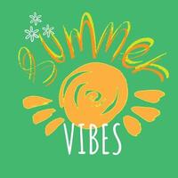 Handwritten type lettering composition of Summer Vibes with hand drawn brush sun vector