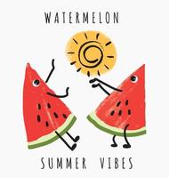 citas en una ilustración de verano sobre sandía. letras de vibraciones de verano. vector