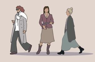 Ilustración de vector de mujeres casuales. diferentes personajes de dibujos animados, personas que usan ropa elegante en estilo informal