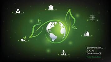 World sustainable environment concept design.Green earth for Environment Social and Governance ESG. Solving environmental, social and management problems with figure icons. vector