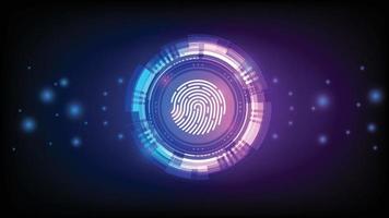 vector abstract security system concept with fingerprint on technology background blue purple.