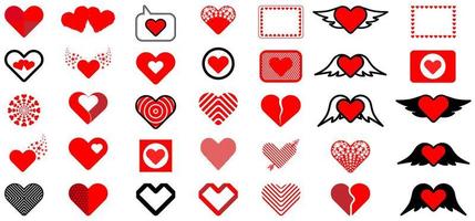 Collection of decorative heart icon set. Symbol, border, button for web and app. Vector illustration
