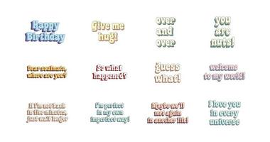 Set of different quotes and memes. Colorful text sticker vector