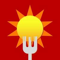 hot food logo with fork piercing the sun illustration vector