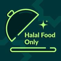 menú de comida halal solo en el plato con fondo de adorno islámico vector