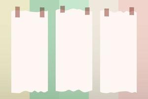 tres marcos de notas de papel de retrato rasgados en blanco con pastel beige vector