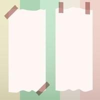 cute aesthetic two empty torn portrait paper note frame with tape and beige pastel background vector