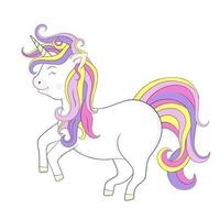 Beautiful illustration of cute little smiling unicorn. Hand drawn picture for your design. vector