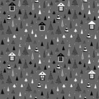 Funny seamless vector pattern with houses, stars and Christmas tree. Can be used  for fabric, phone case and wrapping paper.