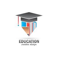 ilustración de vector de logotipo de educación, diseño de símbolo de equipo de sombrero graduado, lápiz y libro, concepto de persona inteligente, con título de graduación