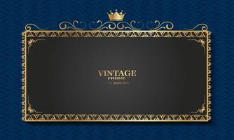 gold vintage frame, modern style carved motif with crown symbol, luxurious and elegant design vector