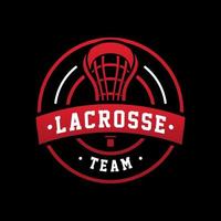 logotipo vectorial de silueta del palo de lacrosse en el emblema del círculo rojo. vector