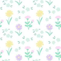 Blooming flowers seamless pattern. Spring summer pastels background. Vector Illustration