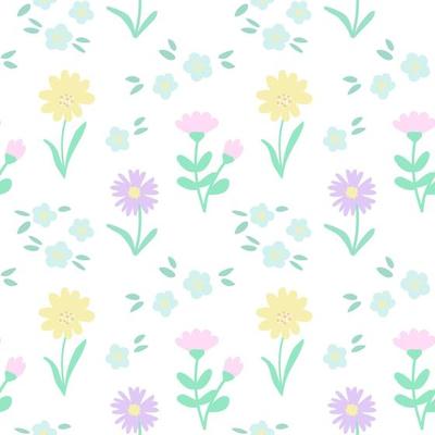 Blooming flowers seamless pattern. Spring summer pastels background. Vector Illustration