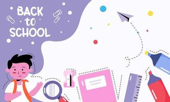 Back to School with Students and Stationery Vector Banner