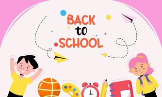 Back to School with Students and Stationery Vector Banner