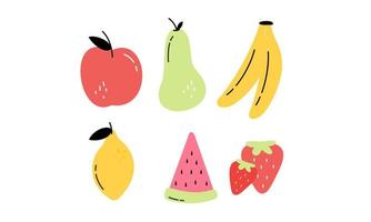 Tropical Fruits Doodle Flat Vector