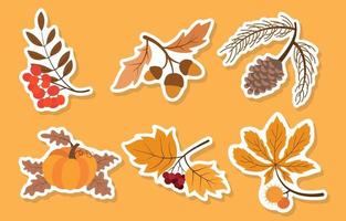 conjunto de pegatinas de otoño floral de otoño natural vector
