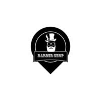 logo de barbería con personas combinadas e íconos de alfiler. diseño de logotipo de concepto de forma de pin de mapa de peine de tijera. vector