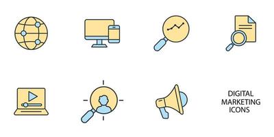 conjunto de iconos de marketing digital en línea. elementos de vector de símbolo de paquete de marketing digital en línea para web de infografía