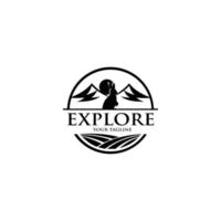 Outdoor explorer badge. Retro illustration of outdoor explorer. isolated on white, vector illustration