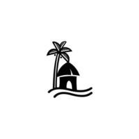 Tropical bungalow on island in ocean. Balinese house. Flat vector design