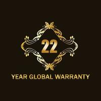 22 Year global warranty vector art illustration with yellow green and red color with fantastic font and white background