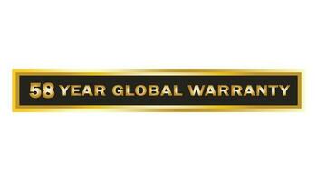 58 Year global warranty vector art illustration with gradient gold and black color with fantastic font and white background
