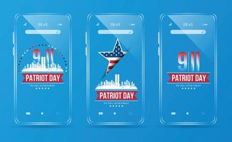 Mobile phone american flag illustration for Patriot Day in United States. Celebrate annual in September 11. We will never forget.We remember. Memory day.Patriotic american elements.Vector illustration vector