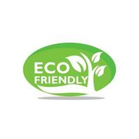 Eco-friendly stamp icon Vector illustration with green organic plant leaves. Eco-friendly green leaf label sticker. 2d vector illustration.