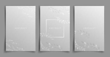 Leaf grey and white cover design background set or wallpaper. Abstract background. Grey and white gradient on grey background. Elegant vector pattern for luxury invitation, menu, brush poster