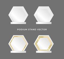 Simple podium stand 3D vector with white and gold color background or frame are different step on grey background. The podium can be put text or product on the podium.