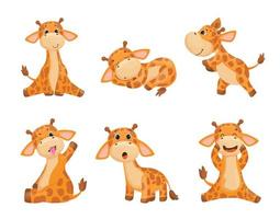 Set of Illustrations with Giraffe Character vector