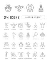Set of linear icons of Baptism of Jesus vector