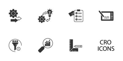 CRO - acronym of conversion rate optimization icons set . CRO - acronym of conversion rate optimization pack symbol vector elements for infographic web