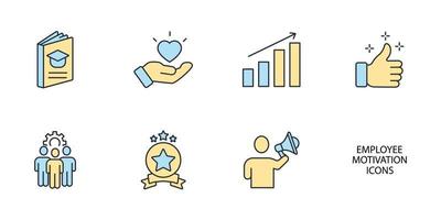 conjunto de iconos de motivación de los empleados. elemento de vector de símbolo de paquete de motivación de empleado para web de infografía