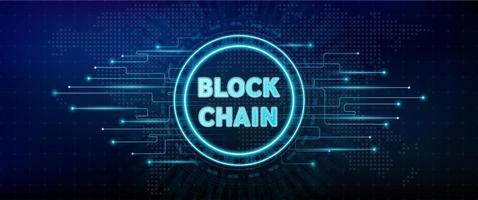 Blockchain technology. Icon on abstract technology background. Global connection suitable for financial investment or crypto currency trends business. Vector EPS10.