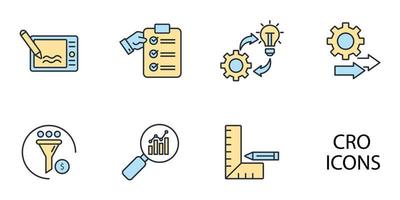 CRO - acronym of conversion rate optimization icons set . CRO - acronym of conversion rate optimization pack symbol vector elements for infographic web