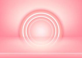 Resumen de fondo de sala de estudio de color rosa pastel vacío, y luz iluminada por luces de neón de farolillos. exhibición de productos con espacio de copia para mostrar el diseño de contenido. Ilustración vectorial 3d. vector