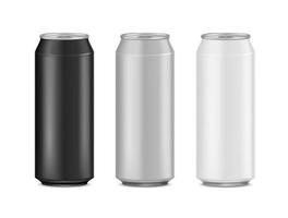 Aluminum cans mock up presentation design. Realistic isolated on white background. Template for beer, alcohol, soda, energy drink. 3D Vector EPS10.