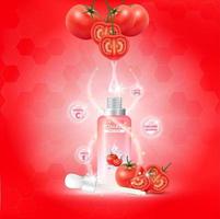 Tomato white body serum, Extract Collagen and Vitamin. Tomato skin care cream. Vector EPS10.