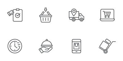 Online delivery service icons set . Online delivery service pack symbol vector elements for infographic web