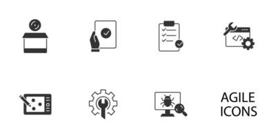 Conjunto de iconos de agilidad de la computadora web empresarial de software de desarrollo ágil. desarrollo ágil software negocio web computadora agilidad paquete símbolo elementos vectoriales para infografía web vector