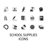 school supplies icons set . school supplies pack symbol vector elements for infographic web