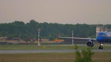 NOVOSIBIRSK, RUSSIAN FEDERATION JUNE 10, 2020 - AviaStar TU Tupolev TU 204 100C airfreighter RA 64051 named Petr1, taxiing after landing. Tolmachevo Airport, Novosibirsk video