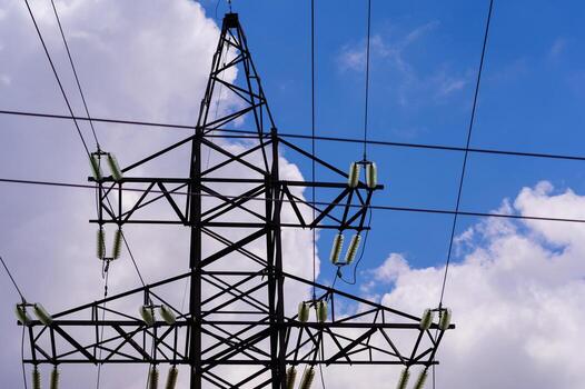 Crossing of wires of high-voltage lines. photo