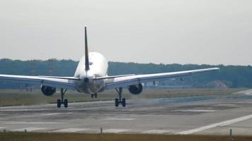 Airplane approaching and landing at early morning. Frankfurt, Germany video