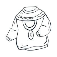 Cute warm sweater line art. Vector illustration with doodles in the theme of cozy autumn.A cute element for greeting cards, posters, stickers and seasonal design. Isolated on a white background