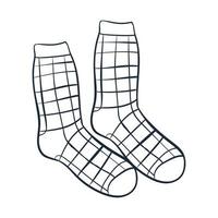 Checkered socks line art . Vector illustration with doodles on the theme of cozy autumn.A cute element for greeting cards, posters, stickers and seasonal design. Isolated on a white background.